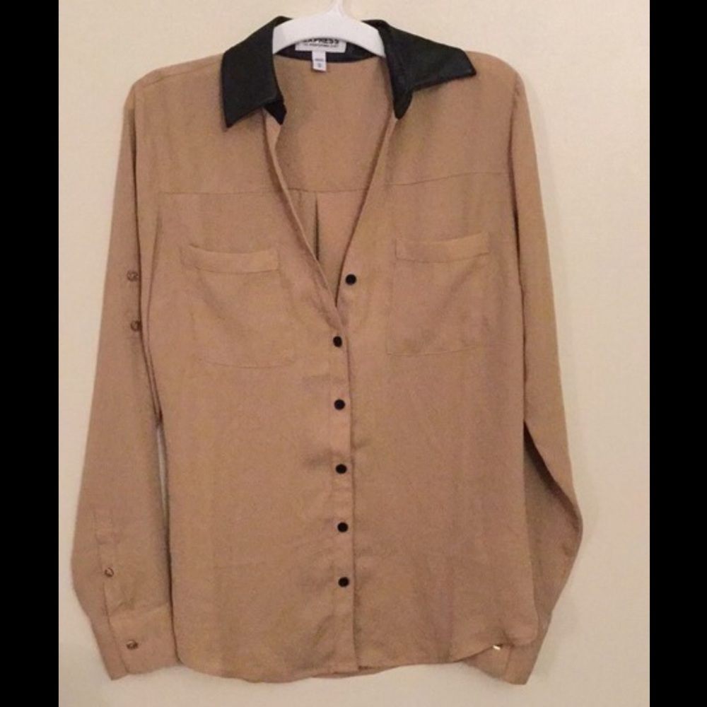 Portofino shirt tan with faux leather collar.